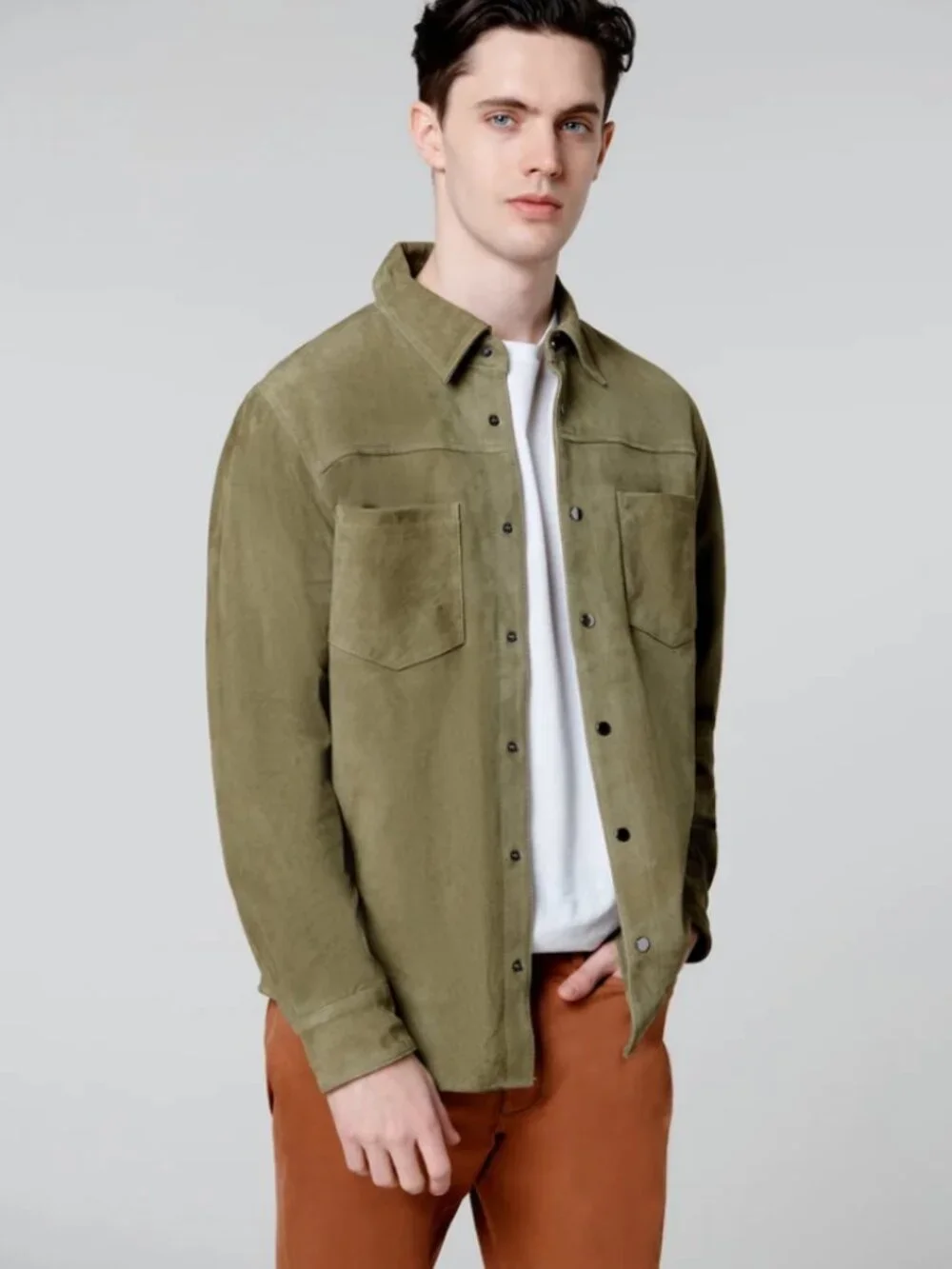 BLANKNYC Men's Olive Suede Shirt Jacket, NWT Size L